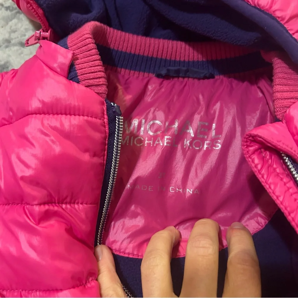 Michael Kors Toddler 3T Jacket Pink Fleece Lined Hooded Puffer Coat Jacket